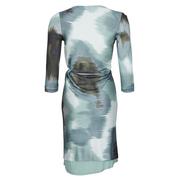 Diane von Furstenberg Green Watercolor Print Long Sleeve Wrap Mini Dress Size 2 - Picture 2 of 13